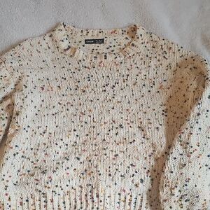 SHEIN Cream Speckled Crew Neck Sweater